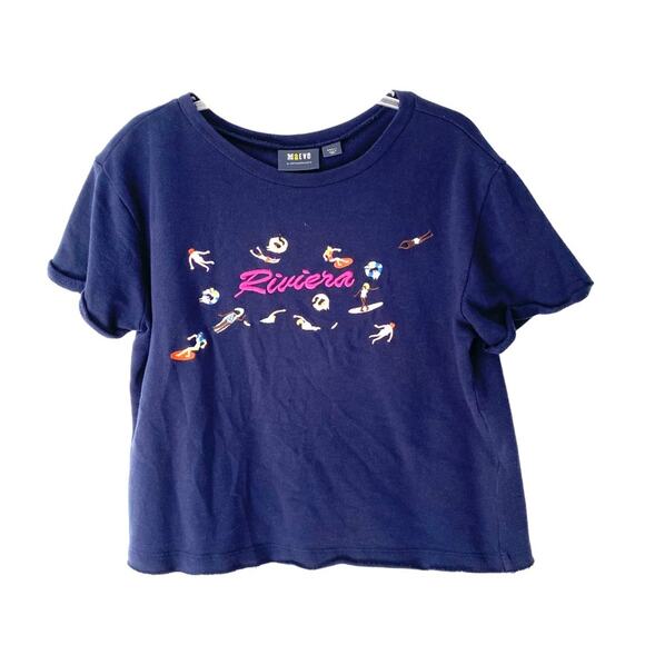 Maeve Anthropologie Riviera Dark Blue Short Sleeve Top Swimmers small - Picture 2 of 7